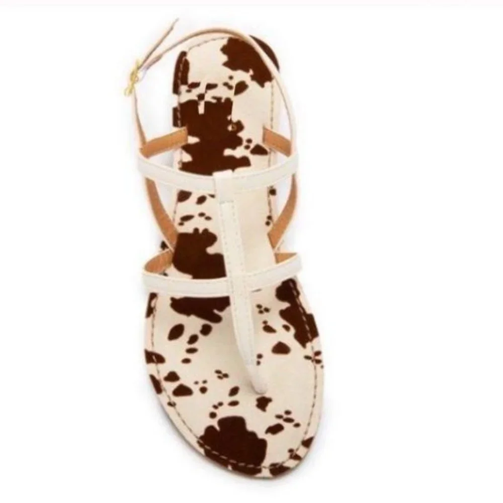 !! NEW !! Strappy Cow Print Sandals in Cream - Picture 1 of 6